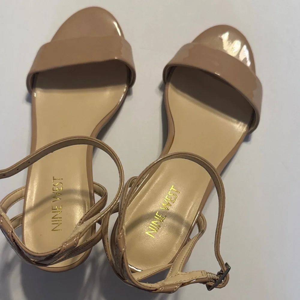 Nine West Nude-Tan Ankle Strap Block Heels - Picture 2 of 5
